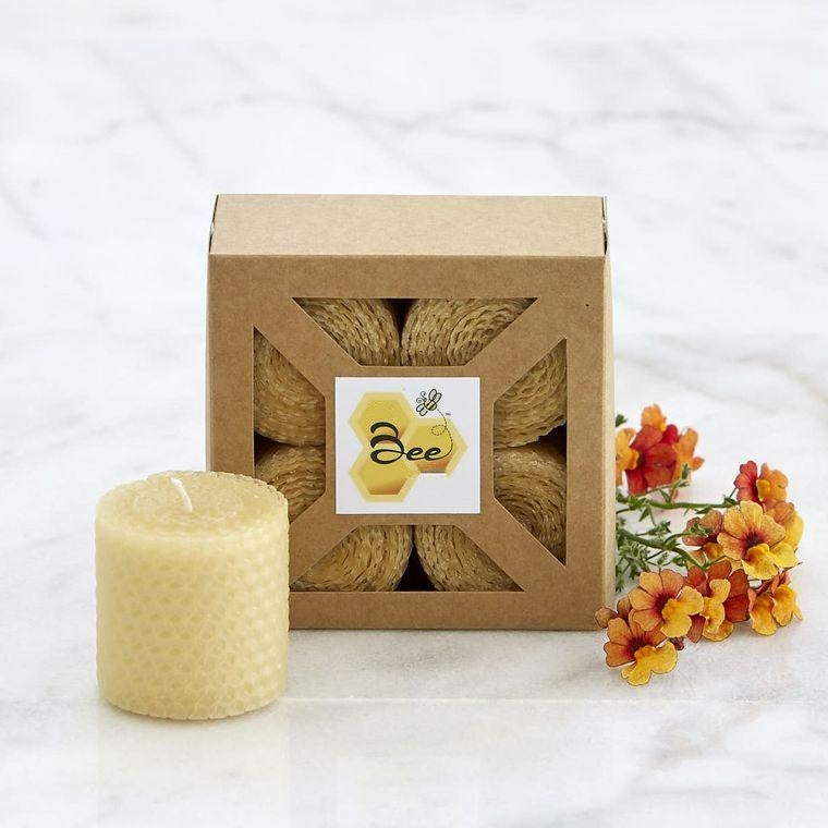 Hand-Rolled Beeswax Votive Candles 4pk