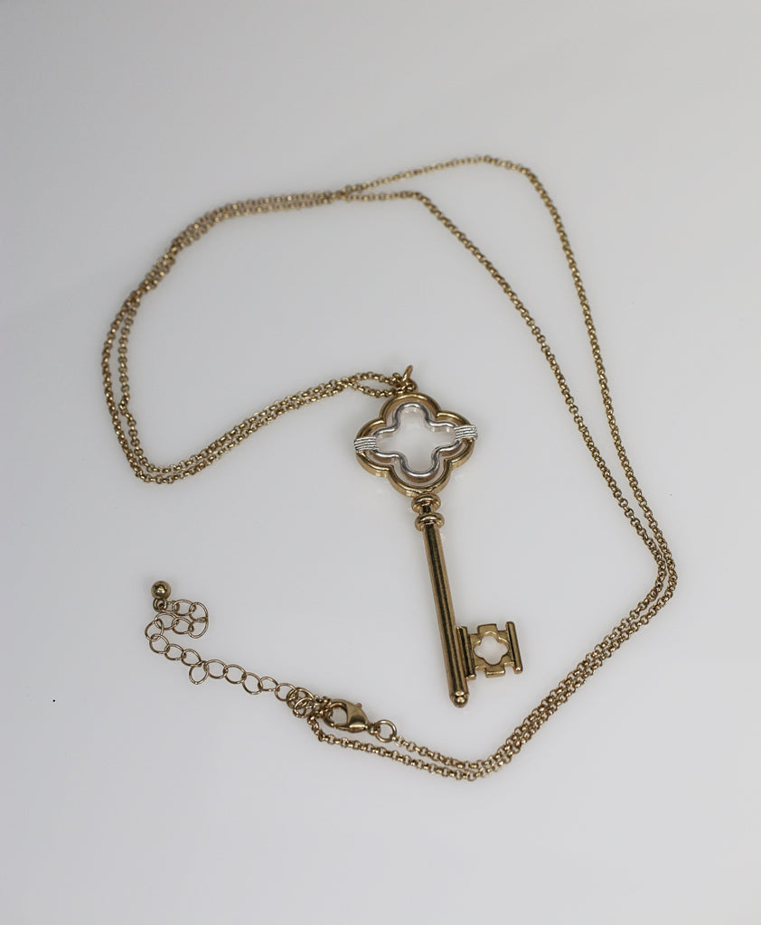 Gold Necklace with "Key" Tassel & Earrings Set