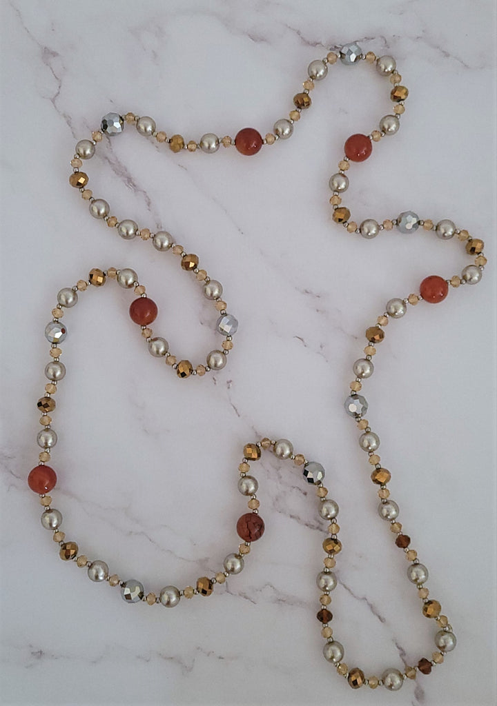 Pearl Beads &Carnelian Stone Necklace