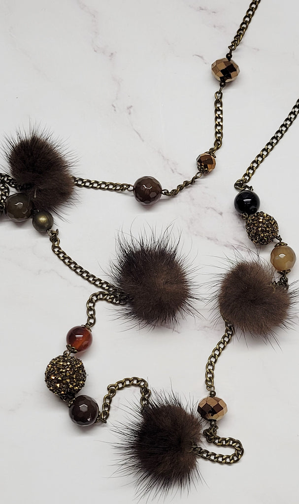 Beads & Brown Fur Necklace