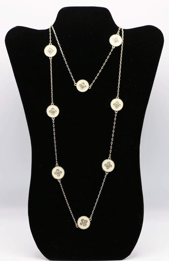 Gold Necklace Chain with Enamel & Rhinestone