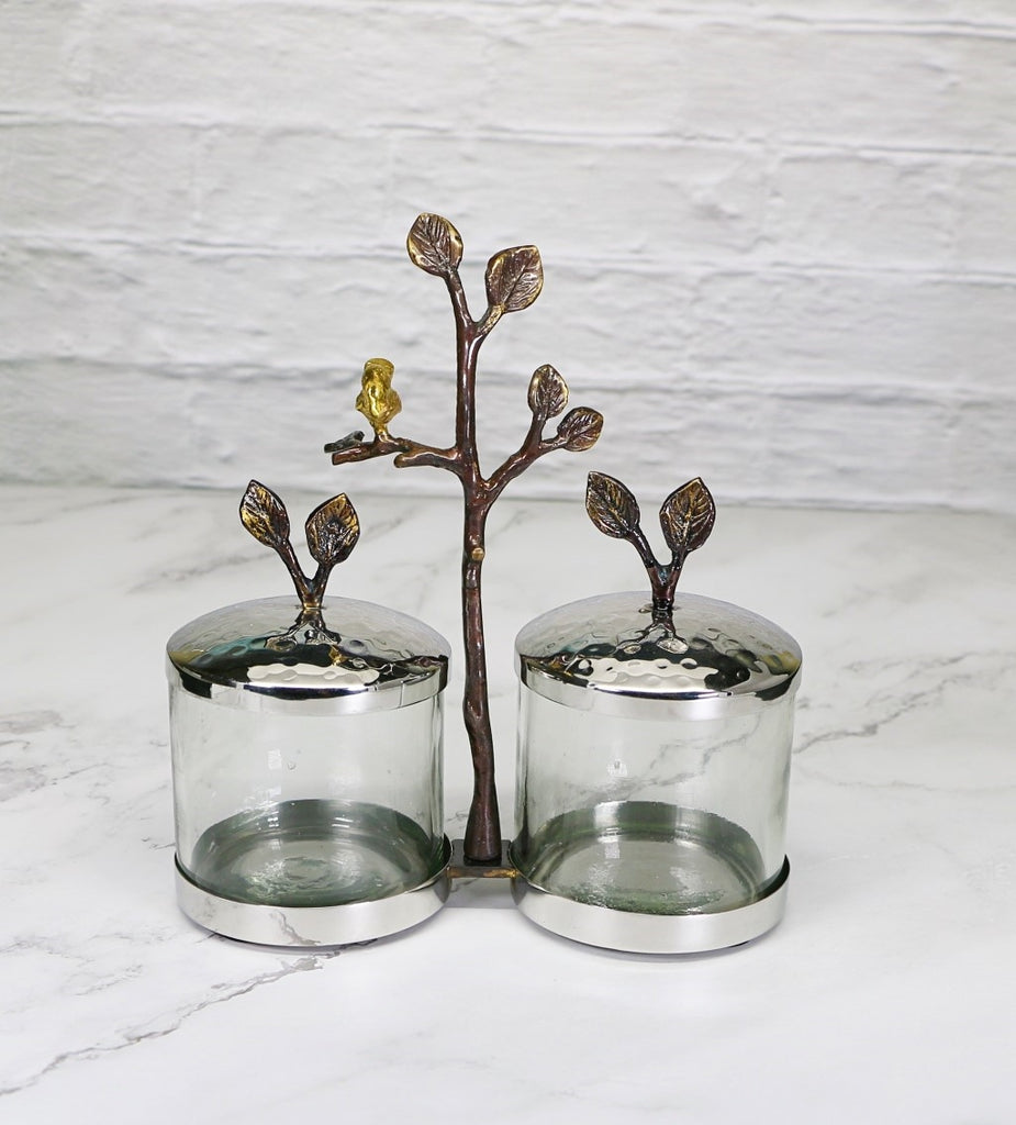 Stainless Steel set of 2 Glass  Canister Stand