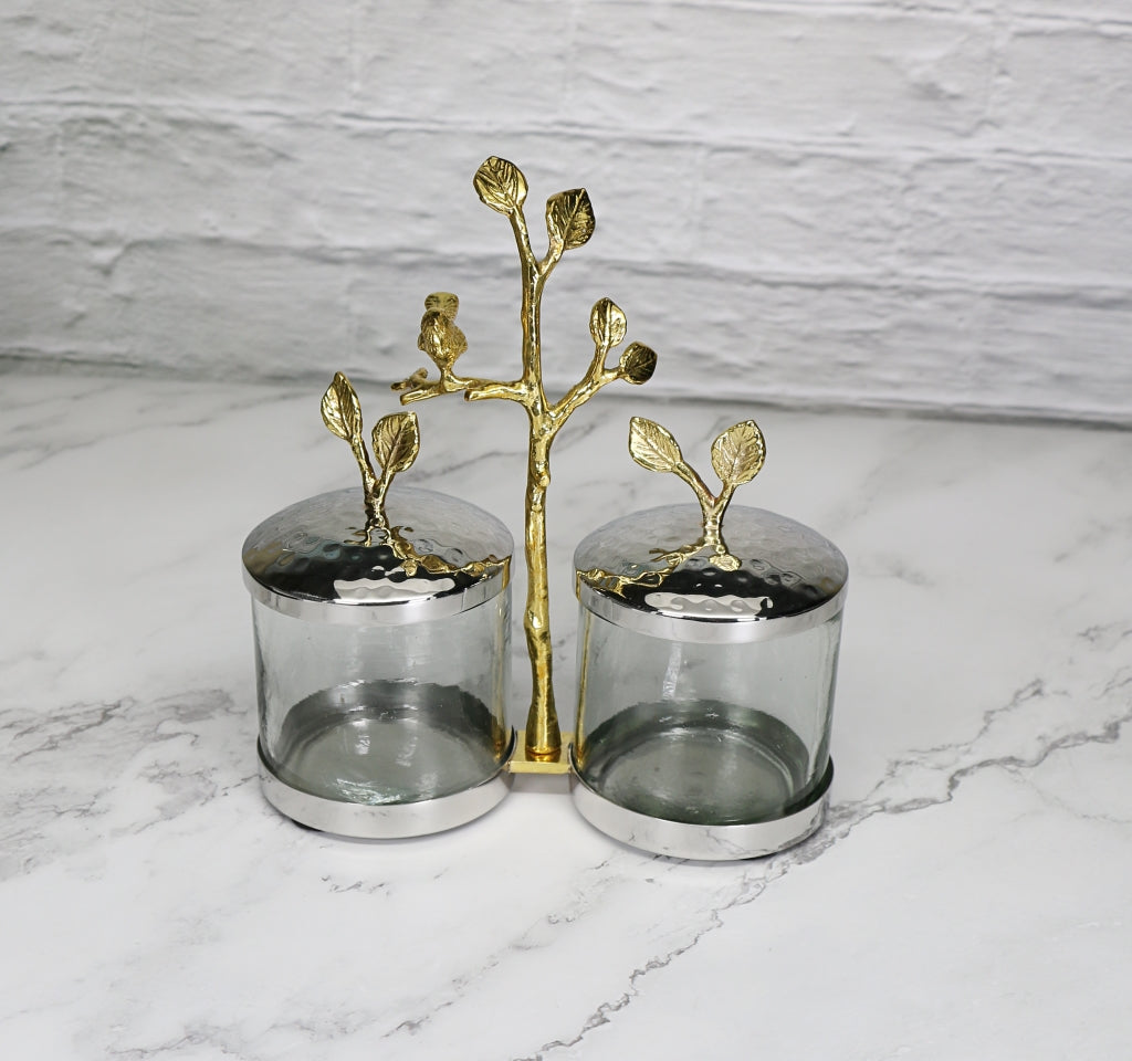 Stainless Steel set of 2 Glass Canister Stand