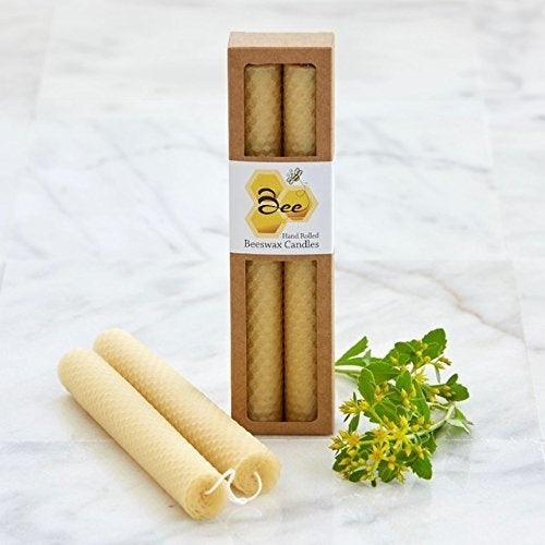 8" Hand-Rolled Beeswax Taper Candles (Pair)